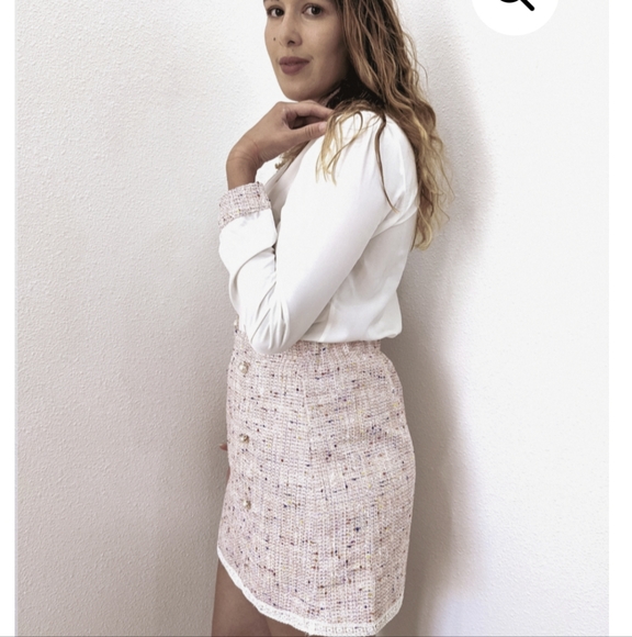 NWT DARK ACADEMIA PINK TWEED MATCHING SKIRT BLOUSE SET SIZE: SMALL-LARGE - Picture 11 of 15